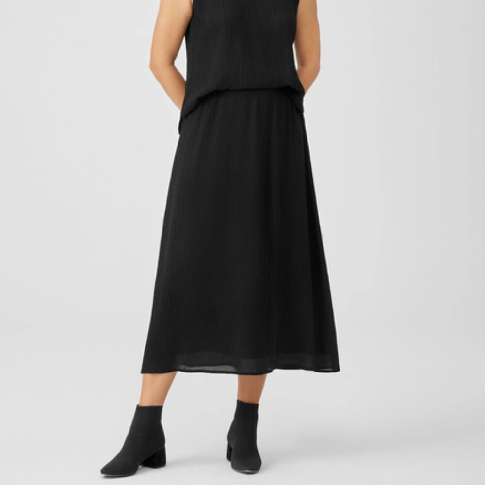 NWT Eileen Fisher Black Accordion Silk Jacquard Skirt